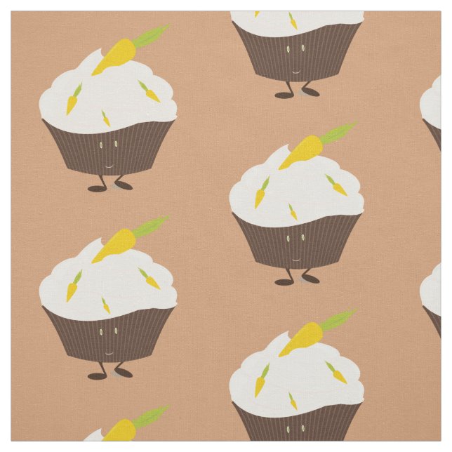 Smiling carrot cake cupcake fabric (Swatch)
