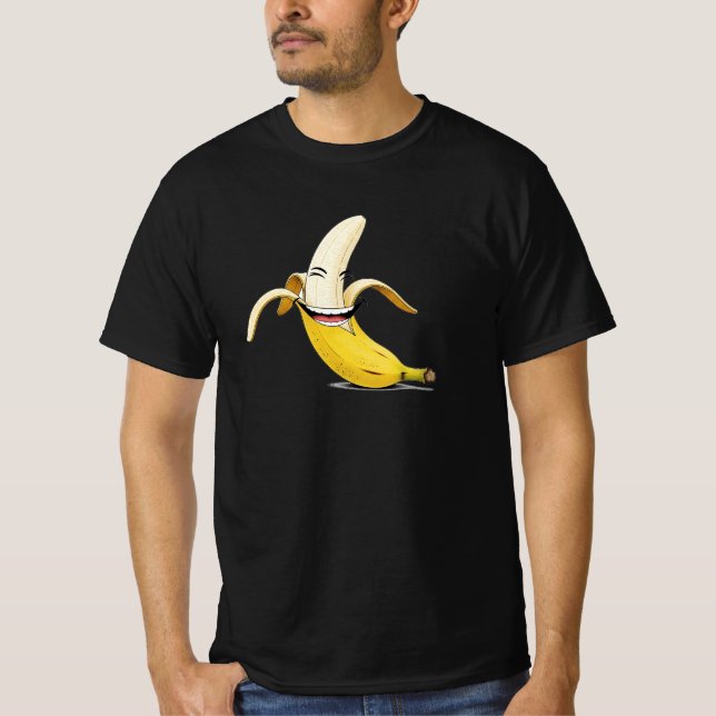 Smiling Cartoon Banana – Funny Fruit Face T-Shirt (Front)