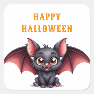 Smiling Cartoon Bat Character With Large Bright Ey Square Sticker