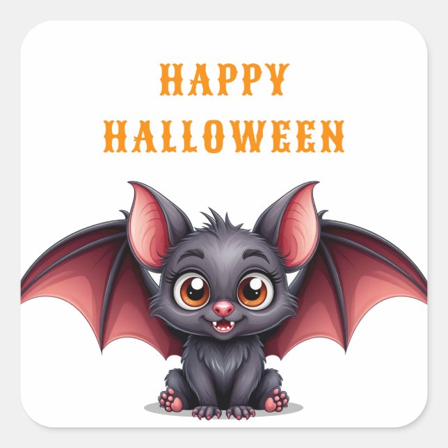 Smiling Cartoon Bat Character With Large Bright Ey Square Sticker (Front)