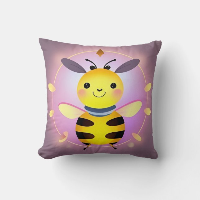 Smiling Cartoon Bee Character Cushion (Front)