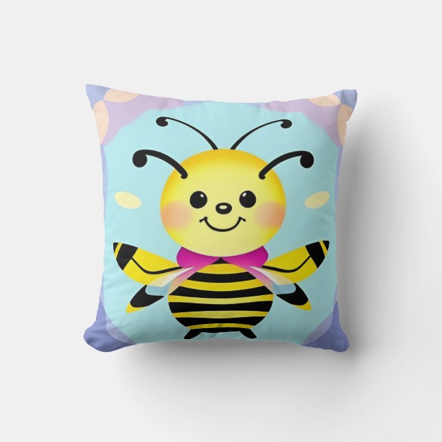 Smiling Cartoon Bee Character Cushion (Front)