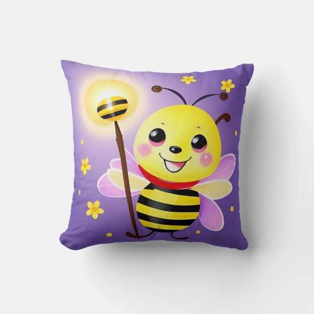 Smiling Cartoon Bee Character Cushion (Front)