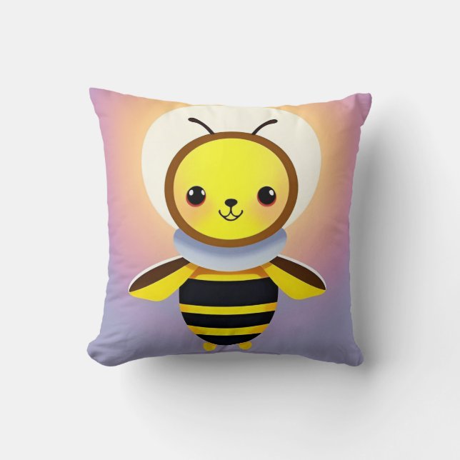 Smiling Cartoon Bee Character Cushion (Front)
