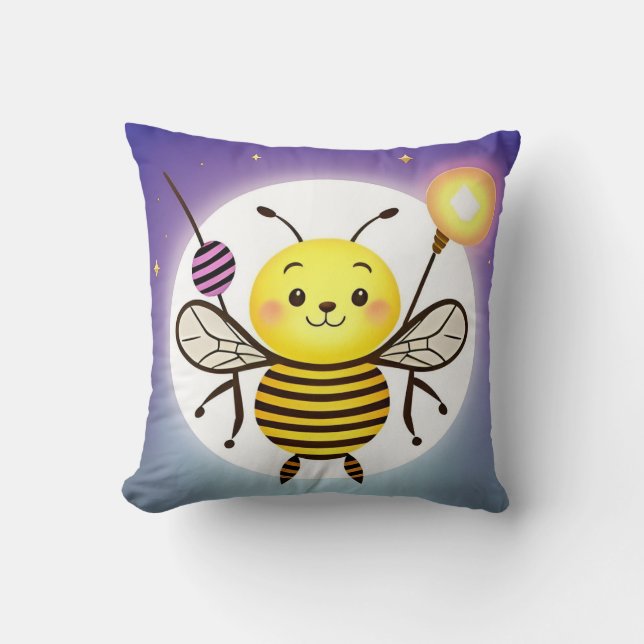 Smiling Cartoon Bee Character Cushion (Front)