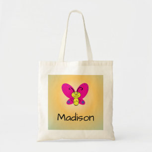 Smiling Cartoon Butterfly with Name Tote Bag