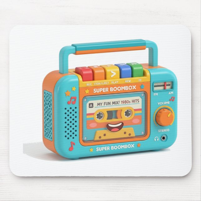 Smiling Cartoon Cassette Player Mouse Pad (Front)