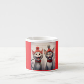 Smiling Cartoon Cats With Red Hats And Collars Espresso Cup
