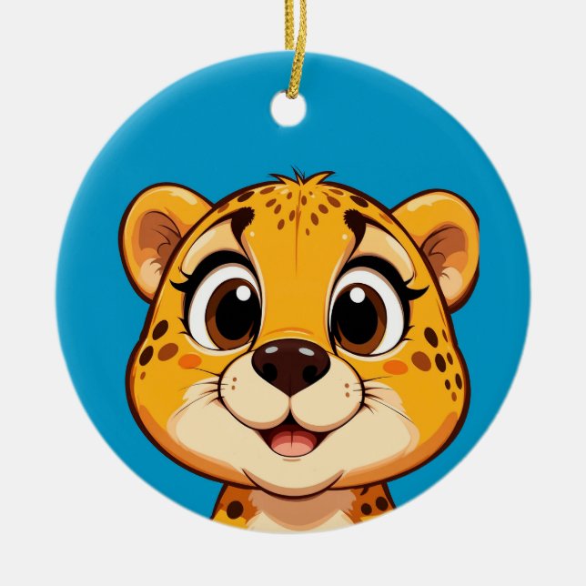 Smiling Cartoon Cheetah Kids & Jungle Lover Gift Ceramic Ornament (Front)