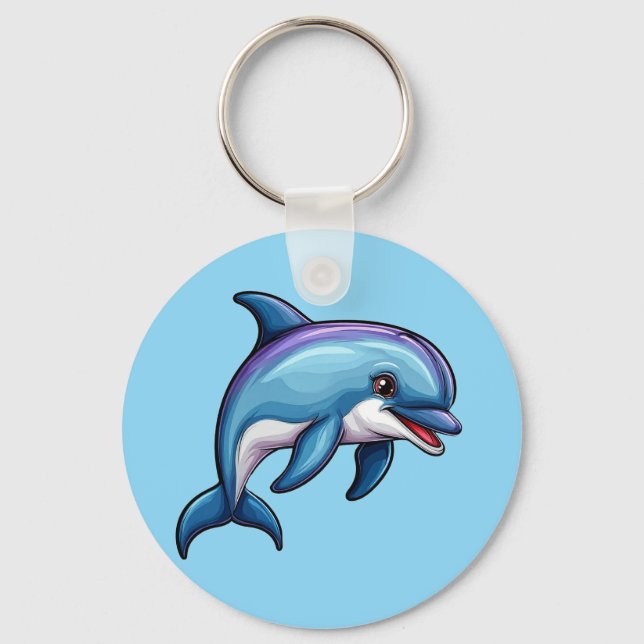 Smiling Cartoon Dolphin Key Ring (Front)