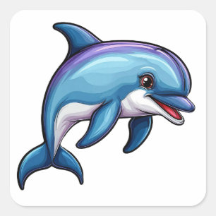 Smiling Cartoon Dolphin Square Sticker