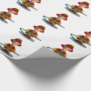 Smiling Cartoon Fireman/Firefighter Holding Hose Wrapping Paper