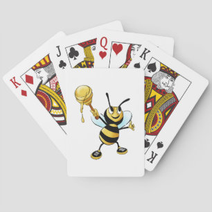 Smiling Cartoon Honey Bee Holding up Dipper Playing Cards