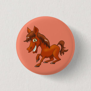 Smiling cartoon horse 3 cm round badge