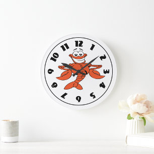 Smiling Cartoon Lobster Character Large Clock