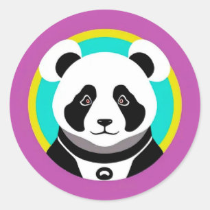 Smiling Cartoon Panda Bear in a Circle Classic Round Sticker
