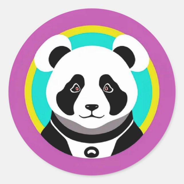 Smiling Cartoon Panda Bear in a Circle Classic Round Sticker (Front)