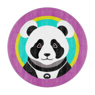 Smiling Cartoon Panda Bear in a Circle Cutting Board