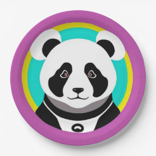 Smiling Cartoon Panda Bear in a Circle Paper Plate