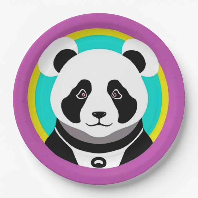 Smiling Cartoon Panda Bear in a Circle Paper Plate (Front)