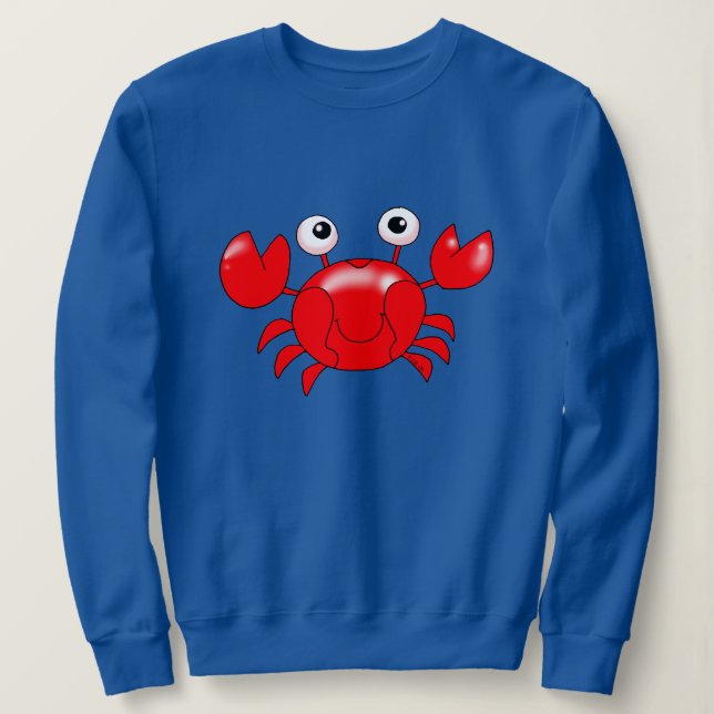 Smiling Cartoon Red Crab Illustration Sweatshirt (Design Front)