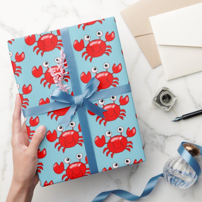 Smiling Cartoon Red Crab Illustration Wrapping Paper (Gifting)