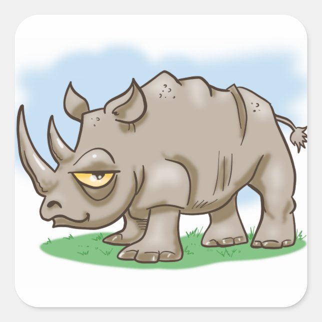Smiling Cartoon Rhinoceros Square Sticker (Front)