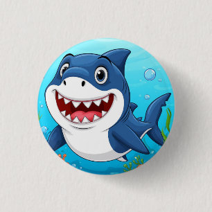 Smiling Cartoon Shark Swimming Underwater 3 Cm Round Badge