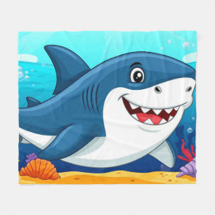 Smiling Cartoon Shark Swimming Underwater Fleece Blanket