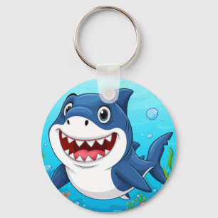 Smiling Cartoon Shark Swimming Underwater Key Ring