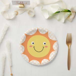 Smiling Cartoon Sun Face Paper Plate