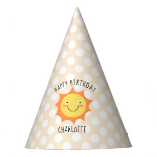 Smiling Cartoon Sun Gold Happy Birthday Party Hat