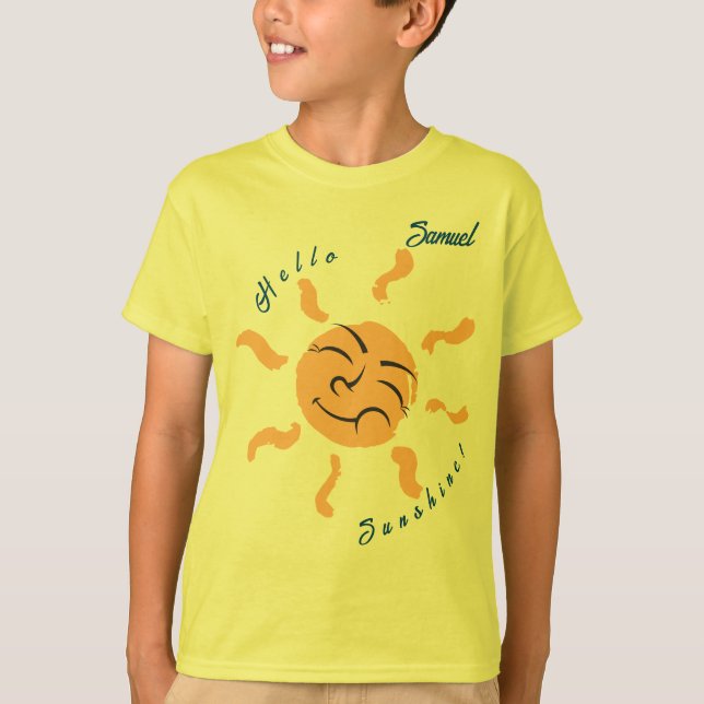 Smiling Cartoon Sunshine Customisable Boy's  T-Shirt (Front)