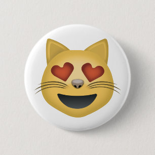 Smiling Cat Face With Heart Shaped Eyes Emoji 6 Cm Round Badge