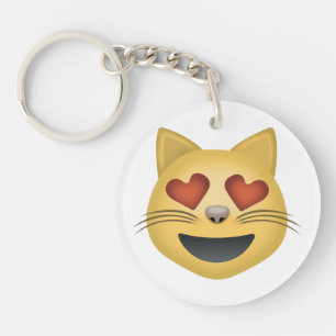 Smiling Cat Face With Heart Shaped Eyes Emoji Key Ring