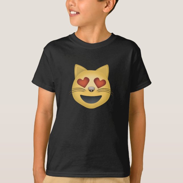 Smiling Cat Face With Heart Shaped Eyes Emoji T-Shirt (Front)