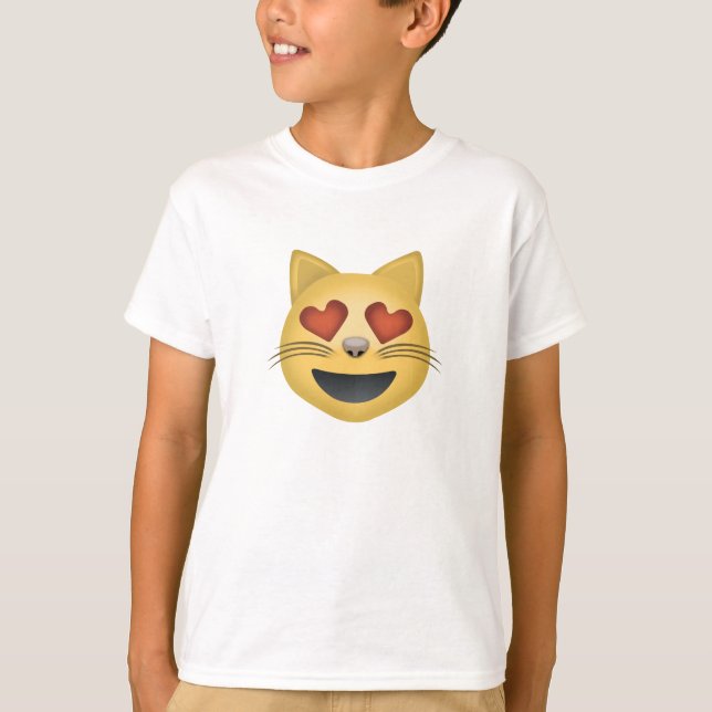Smiling Cat Face With Heart Shaped Eyes Emoji T-Shirt (Front)
