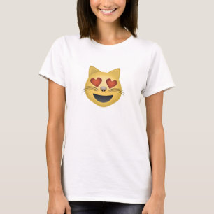 Smiling Cat Face With Heart Shaped Eyes Emoji T-Shirt