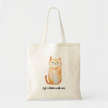 Smiling Cat Tote Bag "Life is better with cats"
