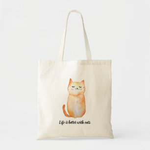 Smiling Cat Tote Bag "Life is better with cats"