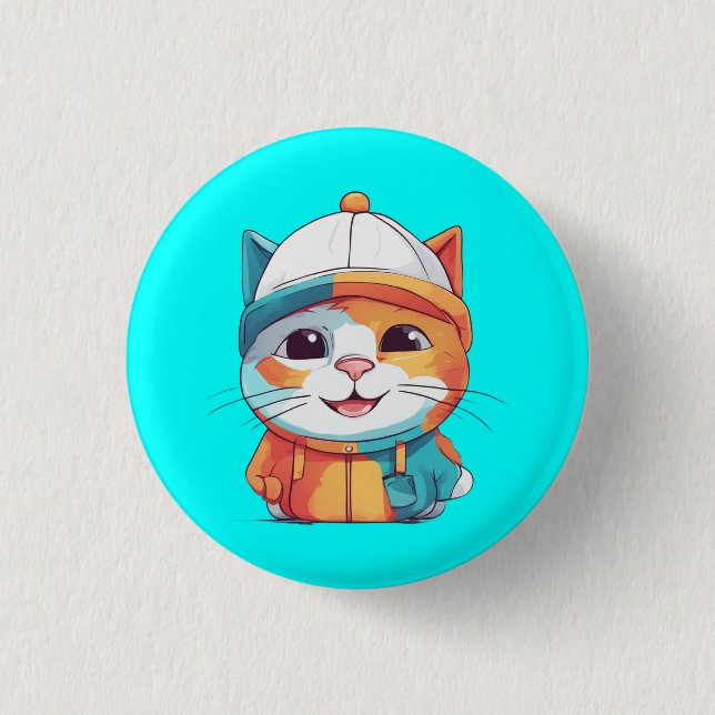 Smiling Cat Wearing Hat Clipart 3 Cm Round Badge (Front)