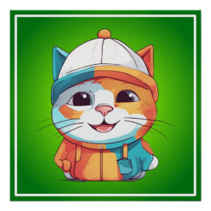 Smiling Cat Wearing Hat Clipart Poster