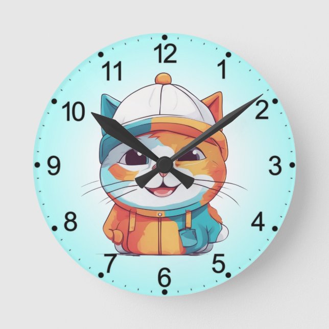 Smiling Cat Wearing Hat Clipart  Round Clock (Front)