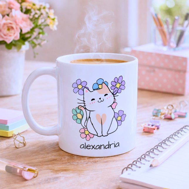 Smiling Cat with Flowers Monogram  Coffee Mug (Creator Uploaded)