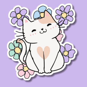 Smiling Cat with Flowers Waterproof