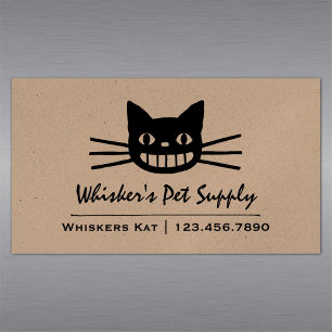 Smiling Cat with Long Whiskers Magnetic Business Card
