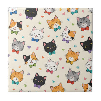 Smiling cats in bow ties ceramic tile