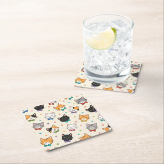 Smiling cats in bow ties square paper coaster