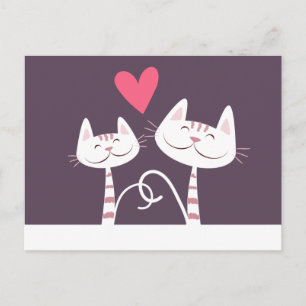 Smiling Cats in Love Purple Postcard