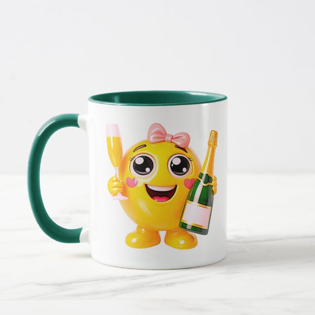Smiling Champagne Emoji Character Mug (Left)
